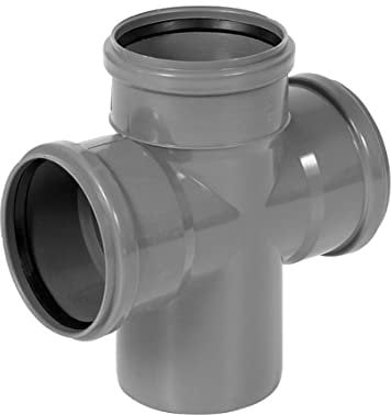 KNM TRADE HT-Doppelabzweig DN110 90° – 4-fach T-Stück PP grau für Innenabwasser