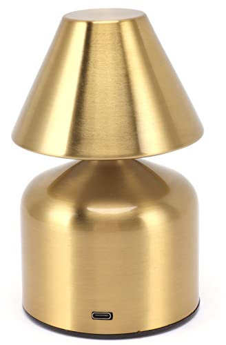 Asixxsix Schnurlose Tischlampe mit Berührungssensor, 3 Stufen Helligkeit Nachtlicht Schreibtischlampe Wiederaufladbare Batterie bis zu 10 Stunden Betrieb Metall Nachttischlampe (Gold)
