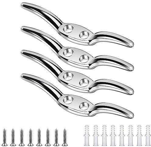 WUDQIJI Klampenhaken Belegklampe 4 Stück 66mm Bootsklampe Silber FlagPole Fall Seil Cleat Haken Festmacherklampe Klampenhaken für Jalousien Anlegeklampen für Wäscheleine Fahnenmast Vorhang