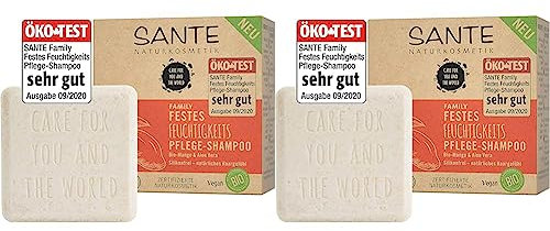 SANTE Naturkosmetik Festes Shampoo für trockenes Haar, Vegane Formel mit Bio-Aloe Vera und Mango, Festes Feuchtigkeits-Shampoo, 1 x 60 g (Packung mit 2)