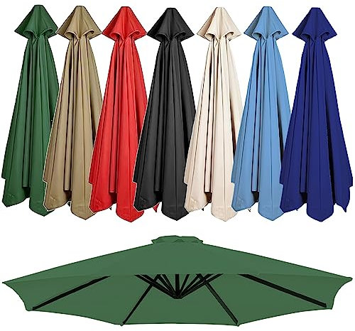 Auvent De Rechange Pour Parasol Extérieur 2m/2,7m/3.0m, 6 Baleines/8 Baleines Toile De Rechange Pour Parasols De Jardin Plage Et Piscine, Housse De Rechange Pour Parasol Droit Ou Déporté(Couleur:vert,