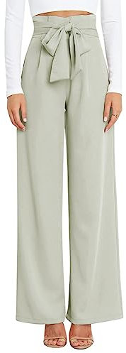 Odizli Paperbag Hosen Damen Elegant High Waist Culottes Palazzo Hosenrock Lang Weite Hose Sommer Business Festlich Stoffhose Marlenehose Anzughose Schlupfhose Freizeithose mit Gürtel Hellgrün M