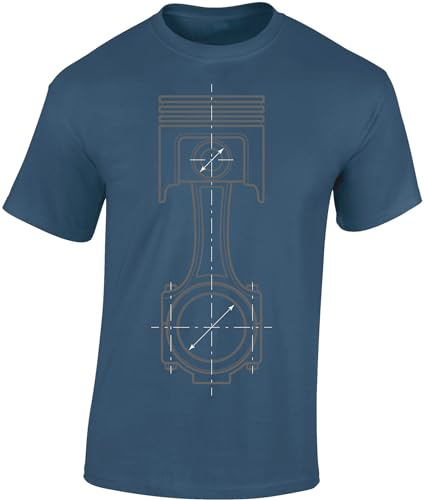 Baddery Auto Tuning T-Shirt Herren - „Kolben Skizze“ - Motor Design - Motorsport & Schrauber Shirt für Mechaniker, Autofans und Tuner (Denim Blue XXL)