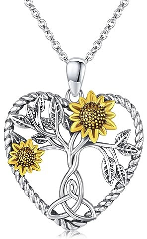 StoryMidir Sonnenblumen-Halskette, 925er-Sterlingsilber, Lebensbaum-Halskette, Herz-Sonnenblume, You are My Sunshine, Schmuck, Geschenke für Frauen und Mütter