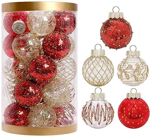 Wenxiaw 25 Stück Weihnachtsbaumkugeln zum Aufhängen Für Zuhause, Party, Weihnachten, Hochzeitsdekoration, Frohe Weihnachtsbaumschmuck, 60 Mm Hängende Weihnachtskugeln Rotes Gold