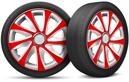 Radkappen 14 Zoll Radzierblenden 4er Set passend für alle Stahlfelgen - Einstellbarer Sicherungsring - Rot Silber