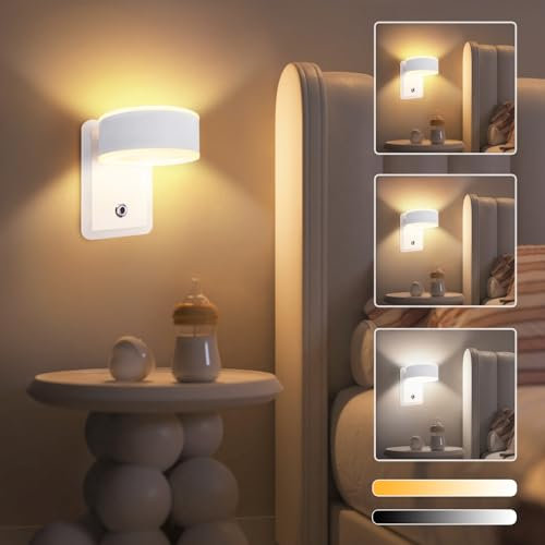 URing LED Wandleuchte Innen Wandlampe - Flurlampe LED Wandlicht mit Schalter Stufenloses Dimmbar 350° Drehbare Ring Touch Control 3 Farbmodi Modern Design Lampe für Wohnzimmer Schlafzimmer, Weiß UR376