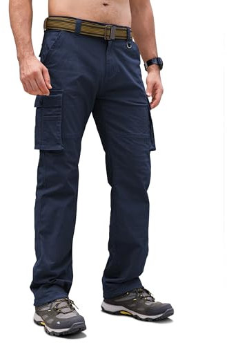 Cindeyar Cargohose Herren Relaxed Fit Baumwolle Wanderhose Herren Casual Arbeitshosen Männer Outdoor Militär Taktische Hosen mit Multi Taschen(Dunkelblau,M)