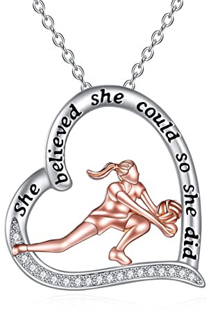 Volleybal Kette 925 Sterling Silber Volleybal Anhänger Halskette Inspirational Schmuck Geschenke für Damen Frauen Mädchen Volleyball Liebhaber Volleyballspieler