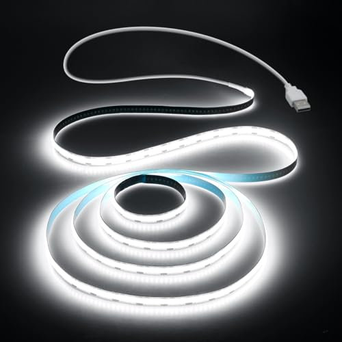 Aclorol USB Led Light Strip 1M COB Strip Lights 5V Daylight Cold White 6000K 3.28FT 320Leds Flexible TV Led Lights USB Powered 1M for Under Cabinet Kitchen Living Room Shelving or Displays