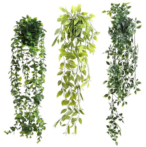 MXTIMWAN 3 Pezzi Pianta Finte da Interno Cadenti in Vaso, Pendenti Artificiali Edera Piante con Vasi, Plastica Pianta Artificiale Finta Cadente per Balconi, Giardino, Esterni Casa Decorazione