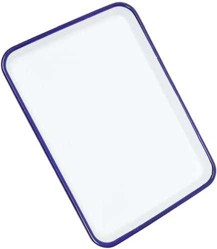 Ciieeo Enamelware Collection Blue Rim Solid White Enamel Baking Cookie Sheet Pan 26x18cm Enamel Baking Roasting Pan Tray Rectangular Serving Dish Baking Pan