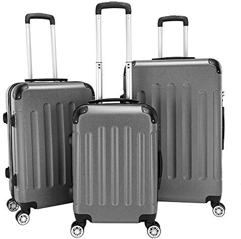 LEADZM Koffer Set 3 Teilig, Reisekoffer Set, Kofferset mit 4 Rollen und Zahlenschloss, Handgepäck, ABS Koffer Qrganizer, Teleskopgriff (Style 1, Dunkelgrau)