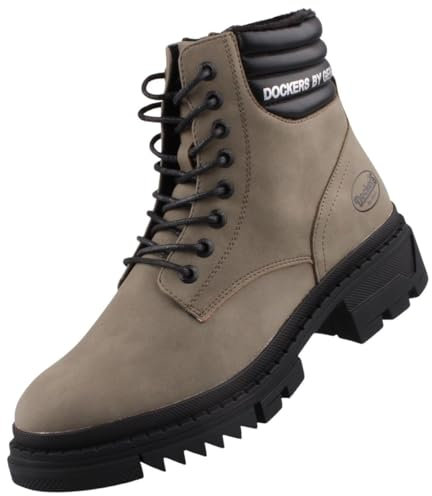 Dockers by Gerli Damen Combat Boots, Frauen Stiefeletten,warm gefüttert,uebergangsstiefel,schnürstiefel,Winterstiefel,Khaki,42 EU