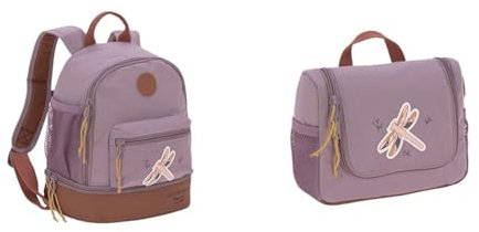 LÄSSIG Kinderrucksack mit Brustgurt Kindergartentasche Kindergartenrucksack 27 cm & Kinder Kulturtasche Waschbeutel Waschtasche Kulturbeutel zum Hängen, 20 cm/Mini Washbag Adventure Dragonfly
