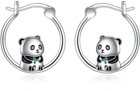 Panda Creolen für Damen 925 Sterling Silber Schmuck Geschenke für Tochter Schwester Freunde (Ohrringe)