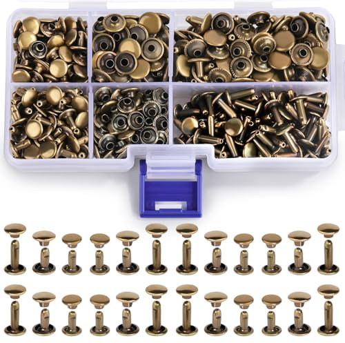 Set di 300 rivetti tubolari in metallo tubolari per pelle, 3 misure, per riparazioni artigianali in pelle, decorazioni (colore verde antico)