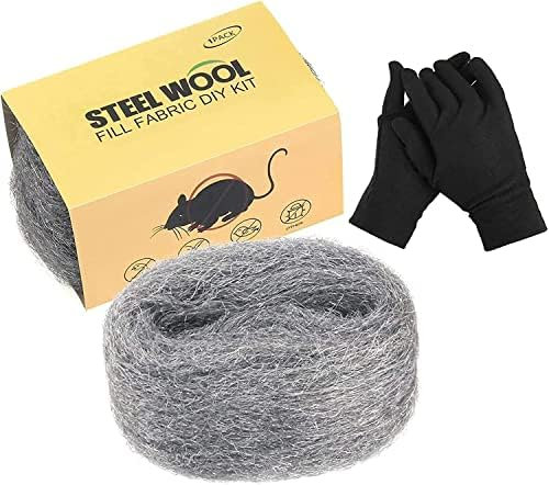 Steel Wool for Mice Control, 2 Pack (2.2 x 16Ft) with Gloves, DIY Gap Filler Kit for Vents, Wall Cracks, Flexible and Durable, Ideal for Garden, House, Garage, Keeps Mice Away