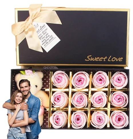 Générique Pétales de pour Le Bain,Pétales de pour Le Bain | Coffret Cadeau Soapbar avec Ours - Barre de Savon Cadeau Mignon et Romantique pour Femmes, Adolescentes, Filles, Maman