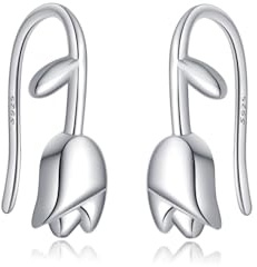 Reffeer 925 Sterling Silver Flower Cuff Earrings Wrap for Women Teen Tulip Flower Earrings Crawler