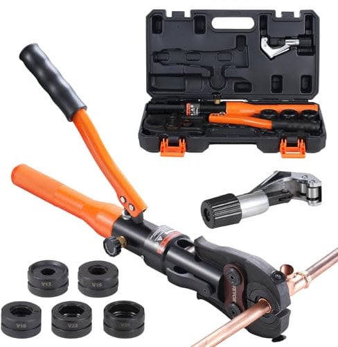 VEVOR Utensile per Crimpatura Idraulica per Tubi in Rame, Pinza per Pressatura con Ganasce a Cambio Rapido V12, V15, V18, V22, V28, Kit Pressa Girevole a 360° per Raccordi a T Azionati Idraulicamente