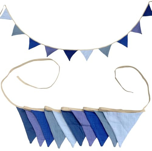 SUBTAVIK 10Pcs Guirlande de fanions en tissu pour chambre d'enfant Guirlande rose 3,15 m Guirlande de fanions en tissu pour jardin, mariage, fête prénatale, décoration de chambre de garçons (bleu)
