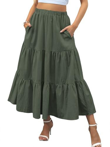 Zeagoo Women's Skirts Maxi Skirt Summer High Waist A Line Skirt with Pocket | Elegant Long Skirts, Basic Solid Skirts, Casual Swing Pleated Skirt, Soft Floral Skirt, Versatile Holiday Skirts XS-XXL