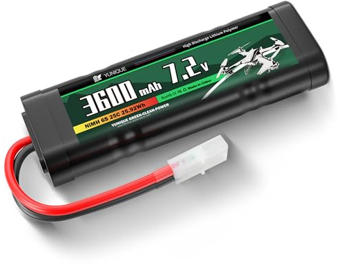 YUNIQUE Green-CLEAN-Power NiMH Akku 7.2V 3600mAh wiederaufladbar mit Anschluss Silikonkabel 6 Zellen 136x47x24mm RC Modelle