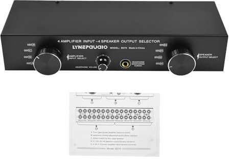 Funien Amplificador Selector de Altavoz Conmutador 4 entradas 4 Salidas Amplificador de Potencia Selector de Altavoz Conmutador 300 W por Canal Conmutador de Altavoz Dispensador Comparador