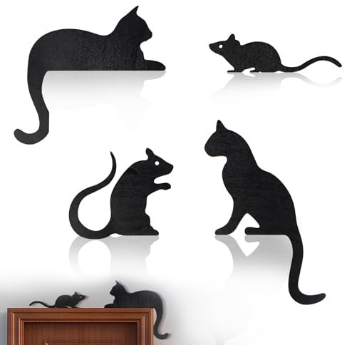Zoyiancy 2 Stück schwarze Katze Deko für Tür,Wanddeko Katze Silhouette Tür Dekor für Katzenliebhaber, Holz Katze und Maus Tür dekorativ für Home Wohnzimmer Kinderzimmer Büro Dekoration