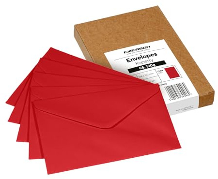 Emerson Briefumschläge bunte postkarten blanko C6 (50 Stück) Kuvert, blanko karten zum selbstgestalten, Grußkarten ohne Fenster, Grußkarten, Hochzeitseinladungskarten - 130g 114x162 mm - Rot