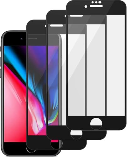 Mugust 【3 Stück Full Screen Schutzfolie für iPhone SE 3/2, iPhone 8/7 4,7 Zoll, Schwarzer Rand Panzer Schutz Glas Folie Displayschutz, HD Klar (3)