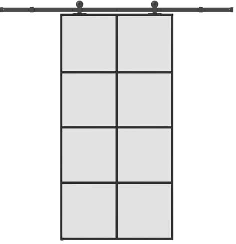 Brokky 3332904 Porta Scorrevole con Ferramenta 102,5x205cm Vetro ESG Alluminio Porta Scorrevole Esterno,Porta Interna Scorrevole per Bagno Cucina Studio