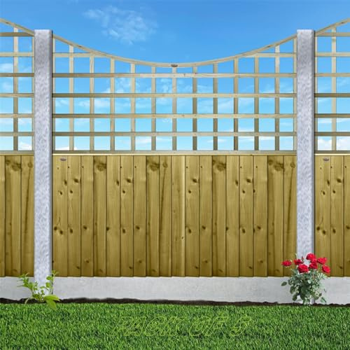 Premier Concave Pack of 5 6x3ft (W: 6ft x H: 3ft) Frameless Rough-Sawn Square Trellis Pressure-Treated Garden Panel with 100-120mm Squares Fence Topper/Wall Art Width 1828mm x Height: 900mm