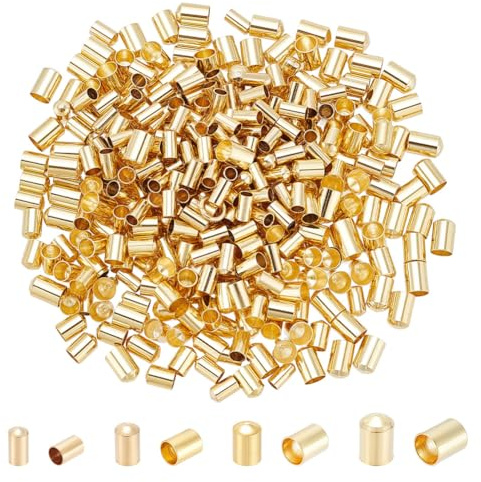 nbeads 160 Stück 4 Größen Kordelendkappen, Messing Säulen Endkappen Kordel Endkappen Für Halsketten Armbänder Ohrringe Schmuckherstellung, 2.5/3/3.5/4mm, Golden