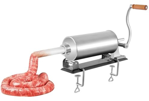 Wurstfüller 3L Edelstahl, Manuelle Wurstmaschine mit Handkurbel & 4 Füllrohren, Horizontale Wurstpresse für Hausgebrauch & Gewerbe, Stabil, Leicht zu Reinigen