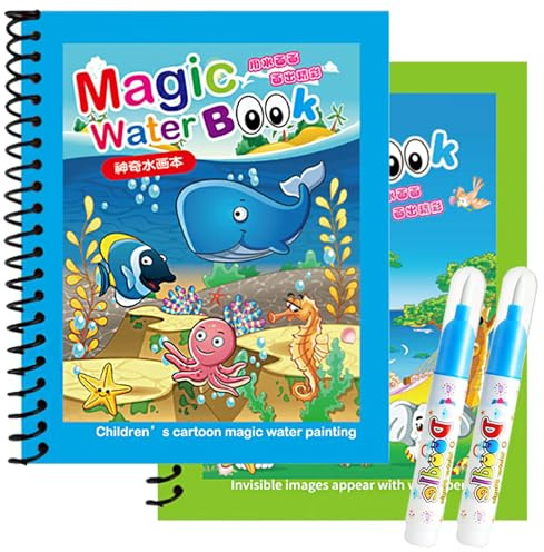 Hyleara 2 Stück Wassermalbuch mit 2 Wasserstifte für Kinder, Wiederverwendbar Magic Water Colouring Book, Wasser Malbuch, Wassermalbuch ab 2 Jahr, Magic Water Book für Kinder Geschenke