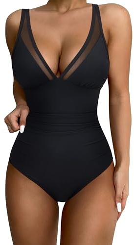 DOULAFASS Women Slimming Tummy Control Swimming Costume Backless Shape Swimsuit V Neck Mesh Sexy One Piece Swimwear