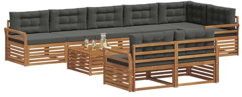vidaXL Outdoor-Sofagarnitur mit Kissen 9 pcs Natur und Anthrazit, Garten, modernes Sofa für draußen, schicke Lounge-Möbel, haltbar und bequem für Deine Terrasse