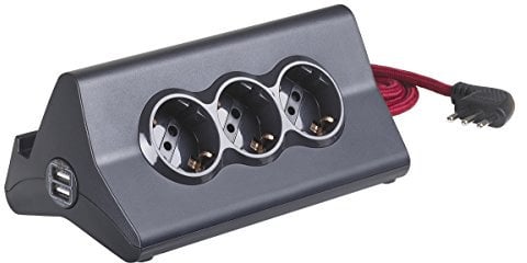 BTicino S3713GBU Ciabatta Multipresa da Scrivania con Spina 10 A, 3 P30, 2 Prese USB, Interruttore, 2 m, Nero