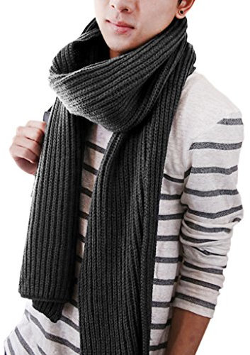 Unisex Strickschal Lang Grobstrick Schal Warm Winterschal einfarbiges Halstuch Oversized Schlauchschal für Herbst und Winter, Grau, Einheitsgröße