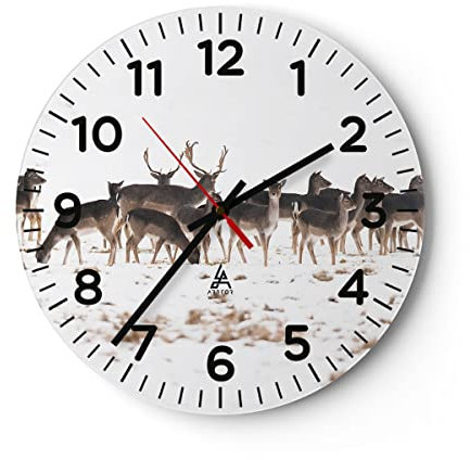Modern Wanduhr Hirsch Winter Tierwelt Landschaft 40x40cm Rund Groß Wand Uhr Glas Analog Zimmeruhren Küche Büro Wohnzimmer Glasuhr Wall Clock Dekoration Design Wanddekoration Küchenuhr C4AR40x40-3144