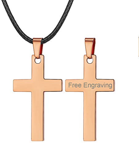 FaithHeart Echtleder Kette 3 mm mit Tunnel-Drehverschluss aus Edelstahl Roségold Kreuz Meine Kette Mit Gravur
