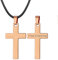 FaithHeart Echtleder Kette 3 mm mit Tunnel-Drehverschluss aus Edelstahl Roségold Kreuz Meine Kette Mit Gravur