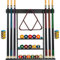Pool-Queue-Regal – Pool-Stick-Halter Wandhalterung mit 16 Kugelhaltern & 6 Stück Kreide – Gummi-Kreis-Pads & große Clips verhindern Schäden – kompaktes Billardtisch-Zubehör für Männerhöhle (schwarz)