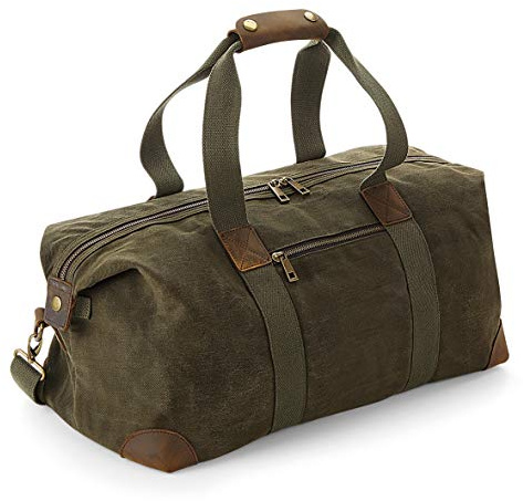 Quadra Heritage Leather Accented Waxed Canvas Holdall (One Size) (Olive Green)