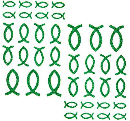 Oblique Unique® 38 Stück Fisch Glitzer Effekt - Farbe wählbar - zum Verzieren oder Aufkleben oder Einkleben von Karten - Kommunion Taufe Deko Tischdeko (Grün)