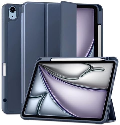 Maledan Case for iPad Air 11 Inch 2024 M2/ 2025 M3, iPad Air 5th 4th Generation Cover(10.9 Inch 2022/2020) with Pencil Holder, Flexible TPU Back Support Pencil Charging, Auto Sleep/Wake, Blue Gray