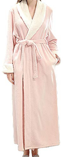 XiinxiGo Accappatoio da Donna Uomo in Morbido Pile Vestaglia Lunga Donna in Pile con Cintura Accappatoio Flanella Invernale,Rosa,M