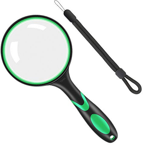 Vicloon Lupe, 10X Leselupe Handheld Lupe, 75mm Handlupe Hohe Klarheit Lupe für Senioren Kinde Vergrößerungsglas mit Lanyard und Weichgummigriff Handleselupe für Zeitungen, Lesen, Insekten - Grün